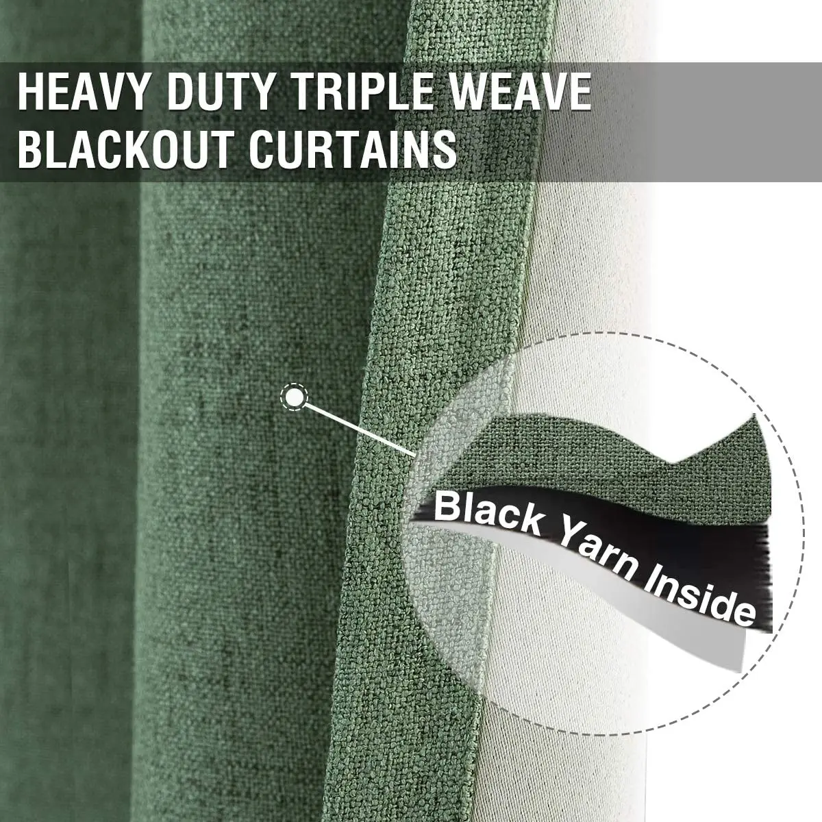 Amazon Hot Sale Cortina Solid Color Faux Linen Blackout Curtains Living Room 100% Polyester green