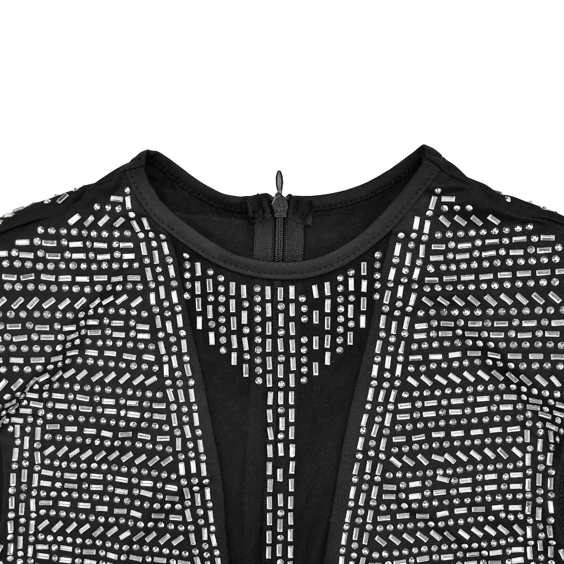 X51209 trendy mesh sleeveless short see through rhinestone fringe bandage sexy party dresses women