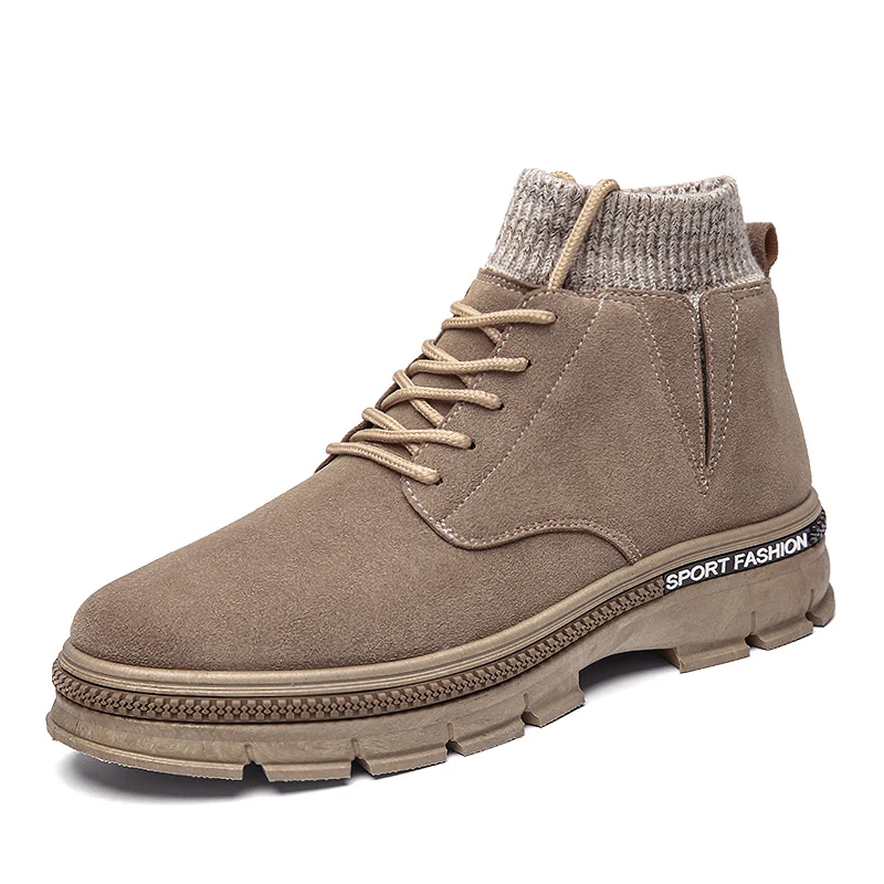 High-top Martin boots mid-boot boots, trendy street shoes knitting collar men shoes