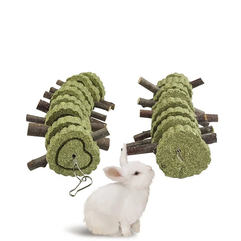 Natural Apple Wood Timothy Grass Cake Treats Bunny Rabbits  Hamsters Chinchillas Guinea Pigs Chew Toys for Teeth Grinding