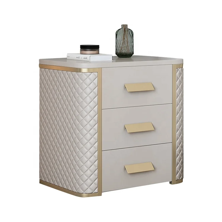 3 drawers metal base bedroom modern mirrored furniture bedside table
