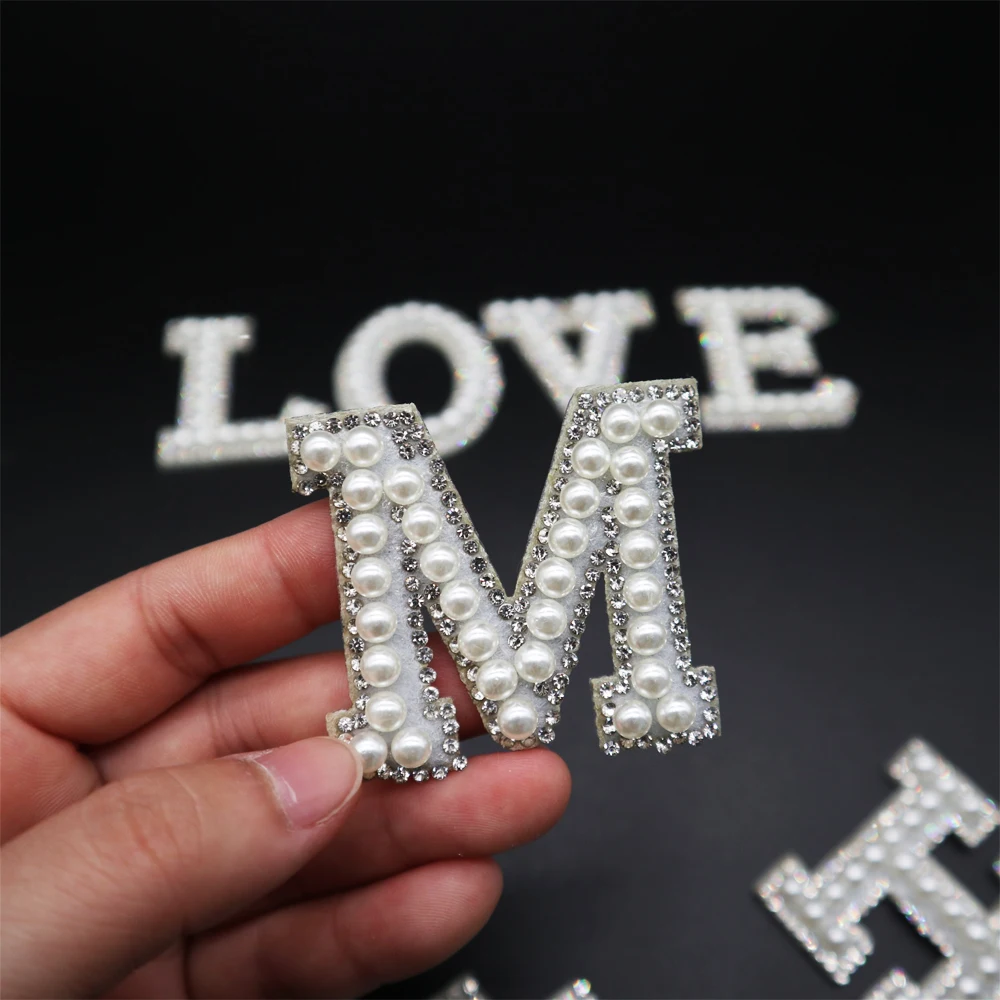 Wholesale DIY AB STONE Crystals Embroidered A-z Letter pearls Applique Rhinestone Letter Patches