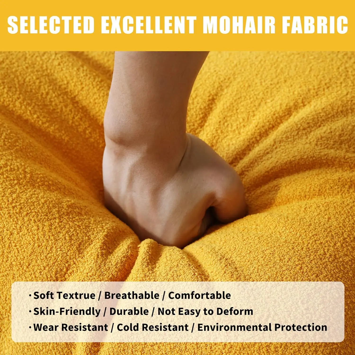 L Shape Modern Style Yellow Velvet Bean Bag Sofa Soft Lounge Accent Chair with Extendable Feature Lazy To Go Floor Sofa