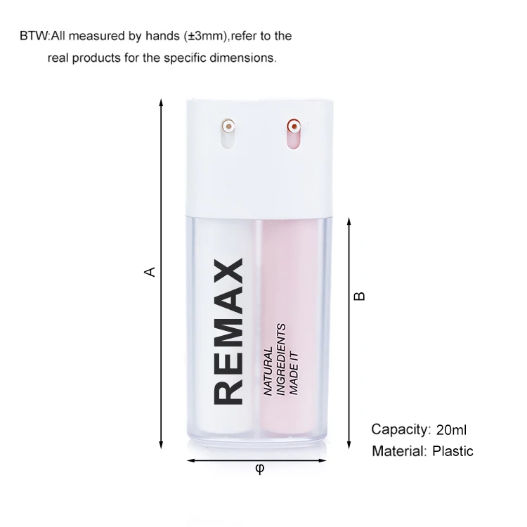 REMAX Plastic Serum Lotion 16ml 20ml 30ml Airless Bottles Square Refillable Airless Pump Bottle Luxury Cosmetic Packaging