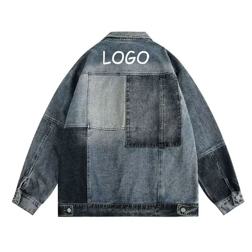 OEM High Quality Manufactory New Design Heavy Washing Distressed Patchwork Street Fashion Denim Jacket