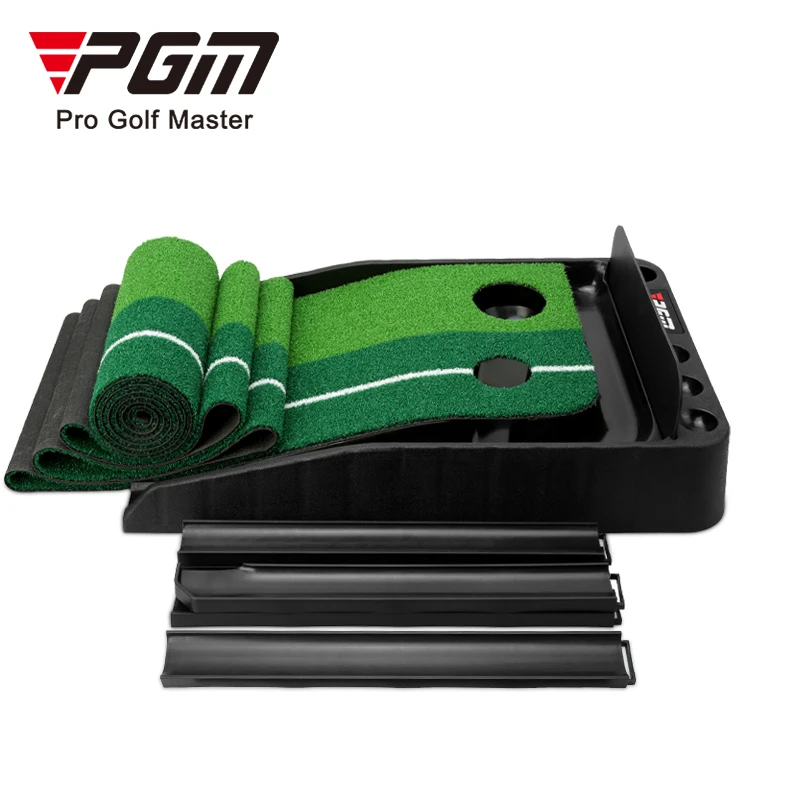 PGM TL004 Golf Putting Mat Indoor Black Rubber Golf Putting Trainer-3M with automatic ball return
