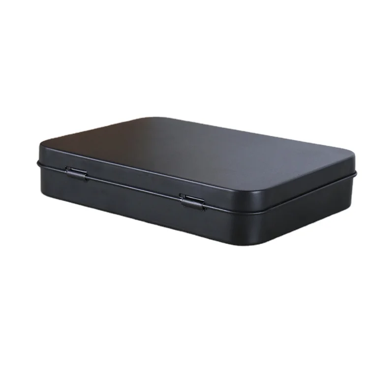 115*85*22mm Rectangular Black Hinged Lid USB Key Card Gift Storage Metal Tin Box