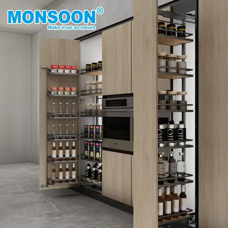 kitchen cabinet storage accessories Pantry Organization Multi Purpose Slide-out Tall Unit Pull Out Pantry Swivel Basket