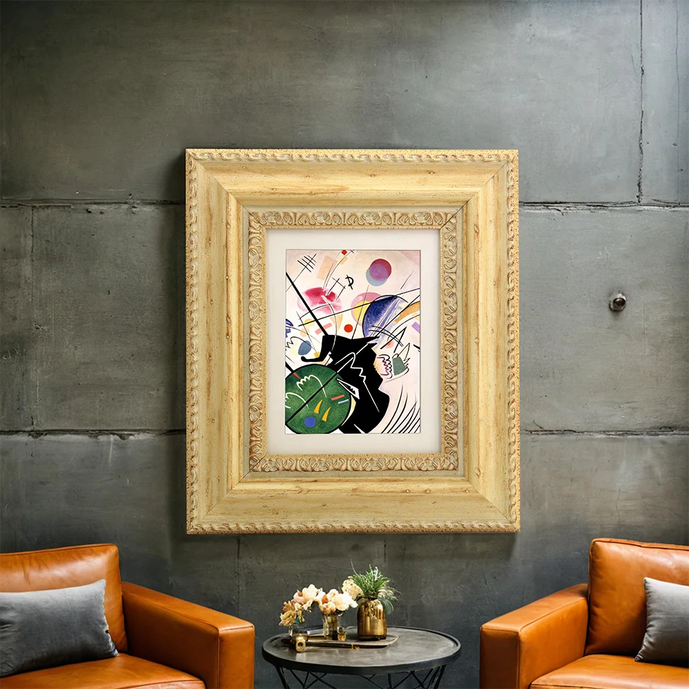 Classical Decor Artwork Solid Wood Frame Ornate Log Color and Gold Color Solid Wood Frame