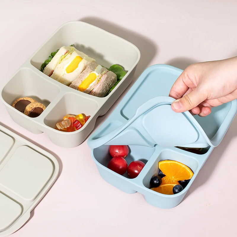 New Arrive Leak-Proof Bento Box For Adult Kids BPA-Free Dishwasher Safe Food Grade Silicone Three Compartment Lunch Box