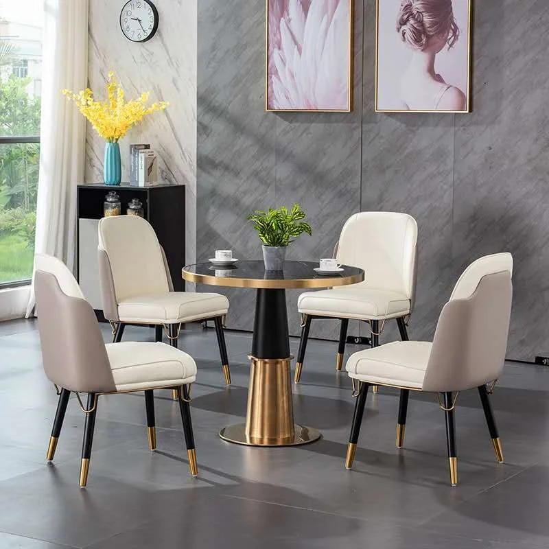 luxury chairs for home leather wooden back wood legs with gold steel cover modern design dining room chairs