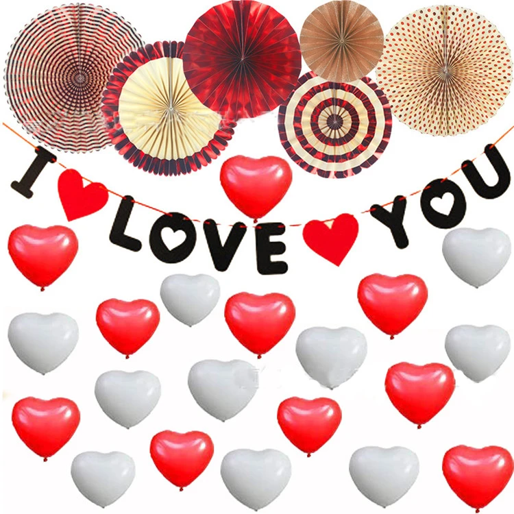 Valentine Party Decoration Marry Me I love You Banner Red Heart Balloon Paper Fan mothers day balloons