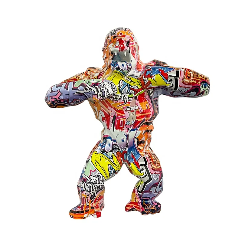 Home Decor Rainbow Colors Animal Sculpture Gorilla Fiberglass Sculpture For Business Gifts