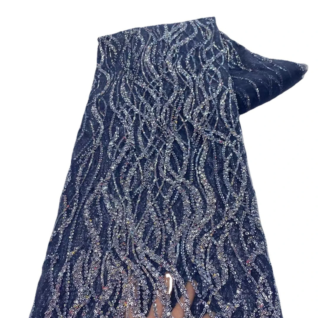 Luxury Gold African Swiss Voile Organza Top Quality Sequence HeavyHandmade Beaded Sequins Lace French Mesh Tulle