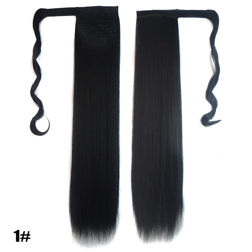 Synthetic Long Straight Ponytail Black Clip-in Ponytail Hair Extensions Heat Resistant Horse Tail for Black Woman