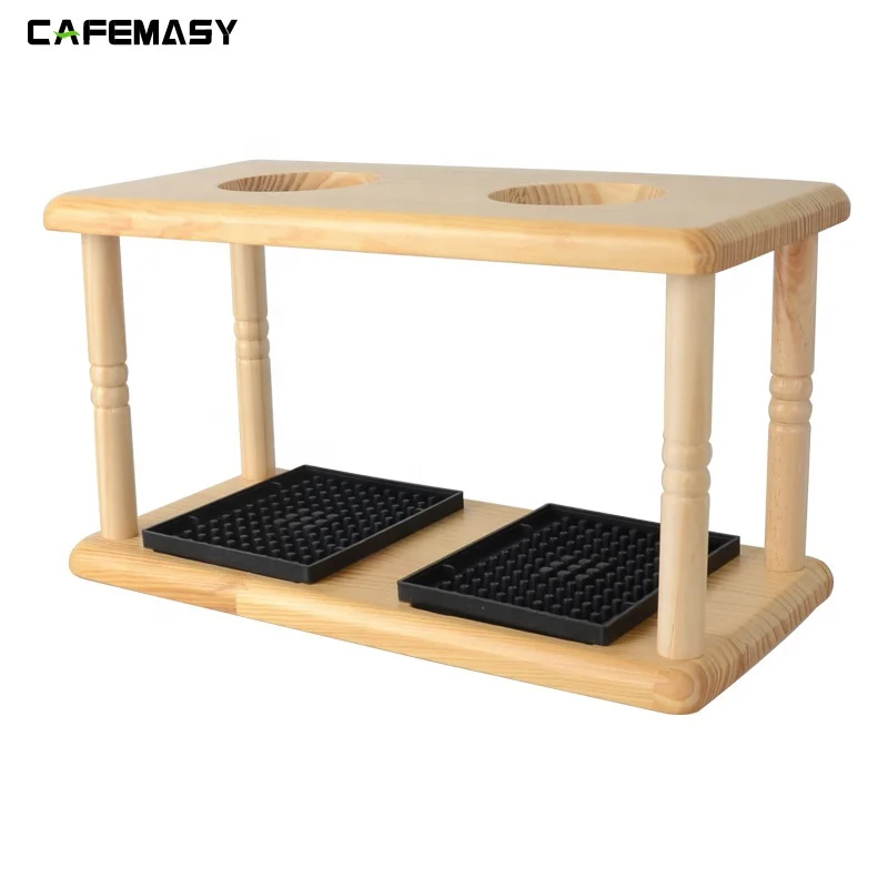 Bamboo Coffee Stand for V60 Dripper Drip Station with Double Hole Coffee Dripper Display Rack