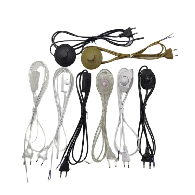 PVC cable 2*0.75mm2 black white clear color factory price on/off switch with EU plug CE VDE certification