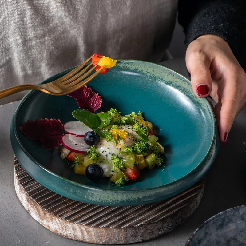 Factory Direct Japanese-Style Thick Round Vegetable Salad Fruit Cereal Breakfast Color Glaze Ceramic Thick Bowls Plate
