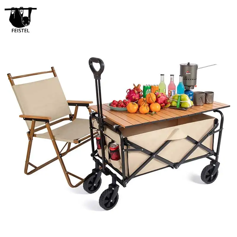 Feistel Heavy Duty Collapsible Folding Wagon Utility Outdoor Camping Garden Cart with Universal Wheels & Adjustable Handle