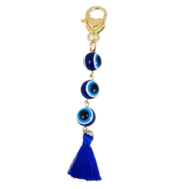Colorful Beads Good Luck Blessing Turkish Evil Eye Key Chains With Tassel Charms Key Ring Bag Jewelry Pendant Hanging Ornament