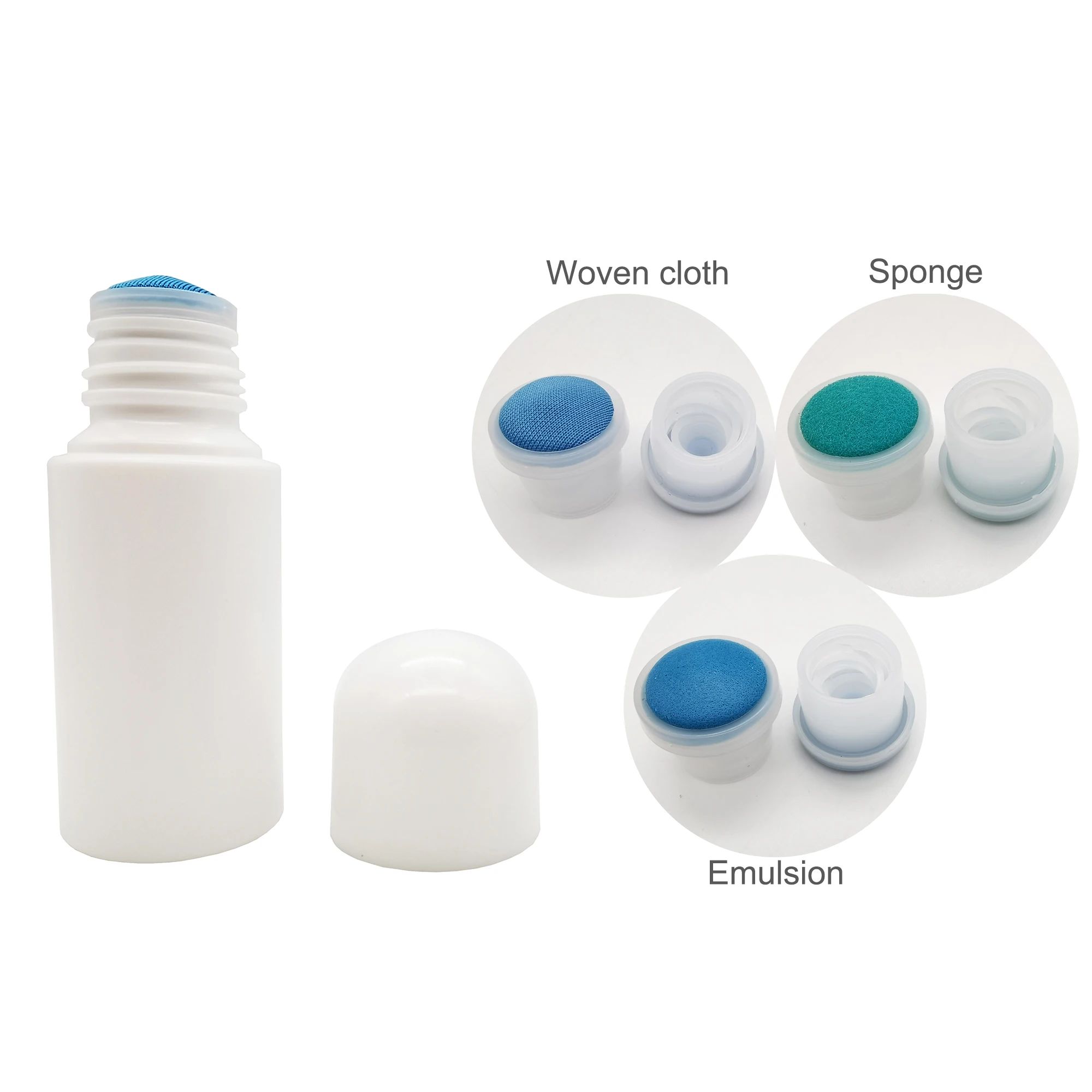 50ml HDPE Plastic Empty White Reusable Plastic Applicator Bottle With Woven Fabric Sponge Tip