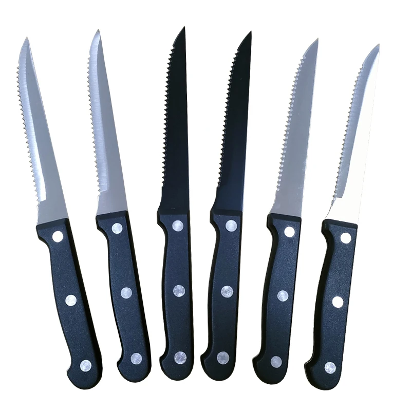 Hot sale 4.5 inch Full-Tang Triple Rivet Stainless Steel Serrated Steak Knife with Plastic handle