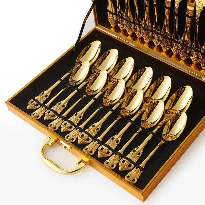 Royal Stainless Steel Dinnerware Set Vintage Palace Style 12/16/24 Pcs Knife Fork Spoon Cutlery Set