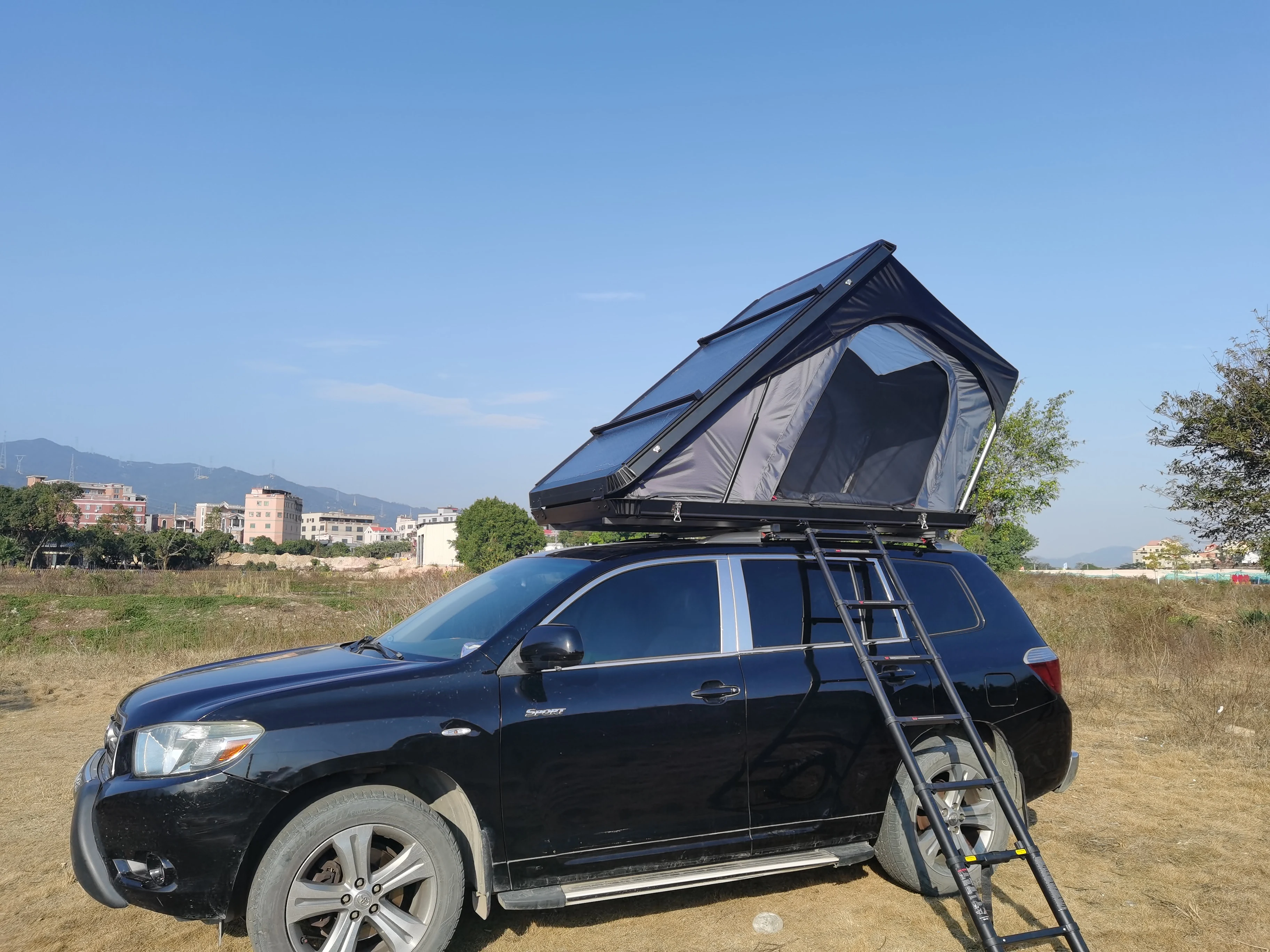 Factory supply 1.3m Triangle Hard shell roof top tent SUV camping outdoor Hard Shell roof tent outdoor camp roof top tent