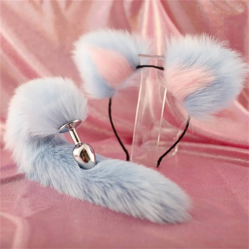 Cosplay Metal Anal Butt Plug Tail And Hair Band Set for Adult Sex Fun Game (Anal plug+headbands)