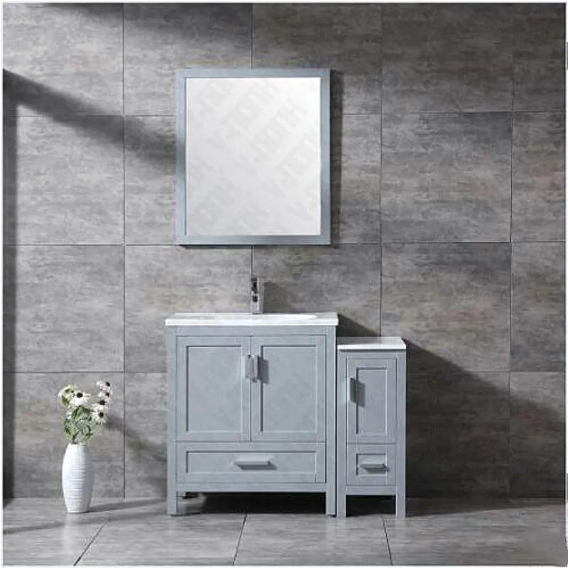 China Factory Price Finished Wooden Bathroom Vanity with Mirror and Marble Counter top