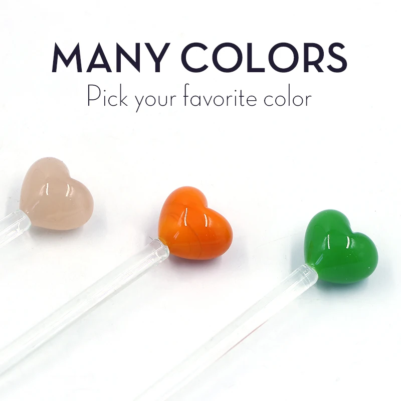 Eco Friendly Borosilicate Colorful Heart Shape Health Glass Stirring Rod Swizzle Stick Bar Tool Set