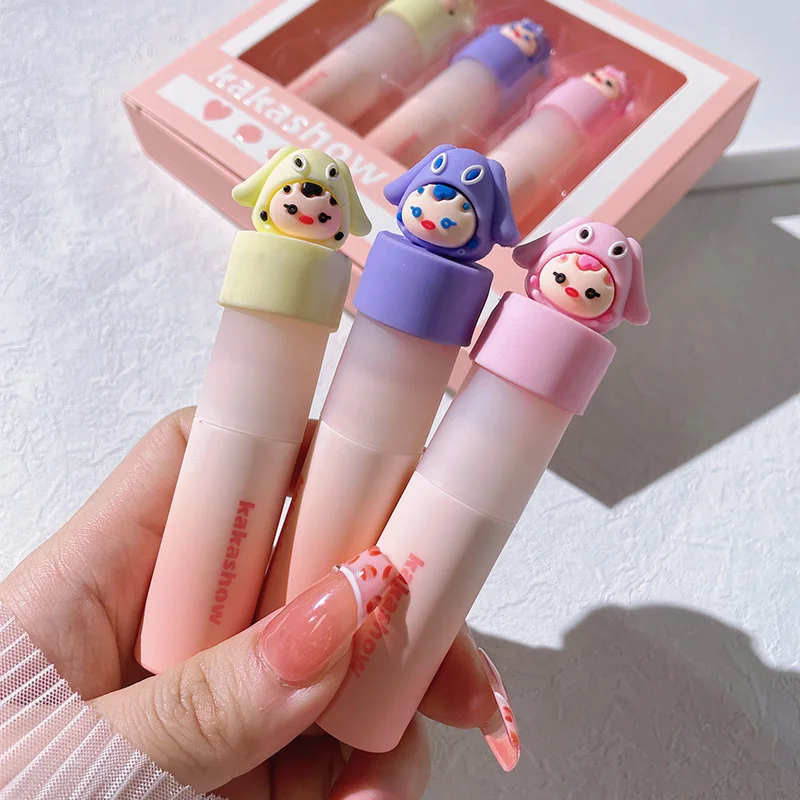 Hot Sale Beauty Set 3pcs Matte Lip Stick Young Girl Makeup Custom Cartoon  Lip Gloss Wholesale