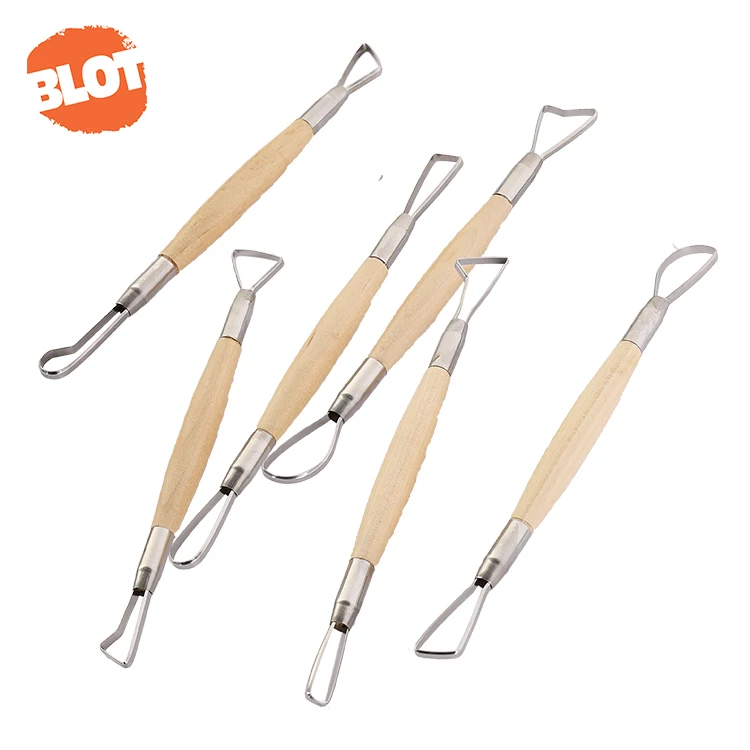 BLOT JR2-1 Wooden Handle Stainless Loop Ribbon Clay Sculpting Tools Set