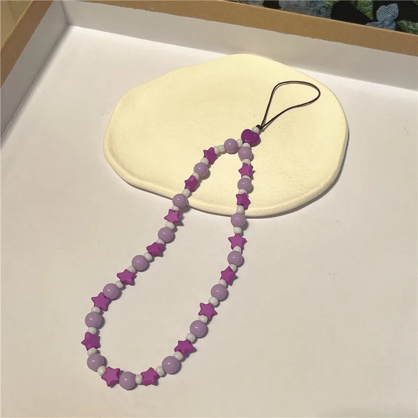 Bohemian acrylic star beaded mobile phone lanyard acrylic mobile phone chain for women