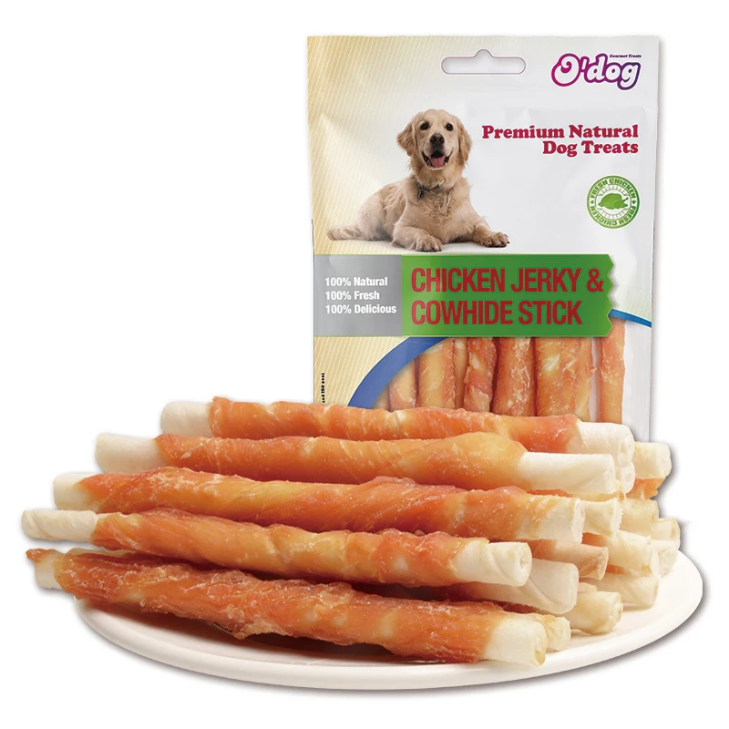Wholesale Dog Snacks Chicken Wrapped Rawhide Stick Dog Chews Treats Natural Chicken Treats for Dog