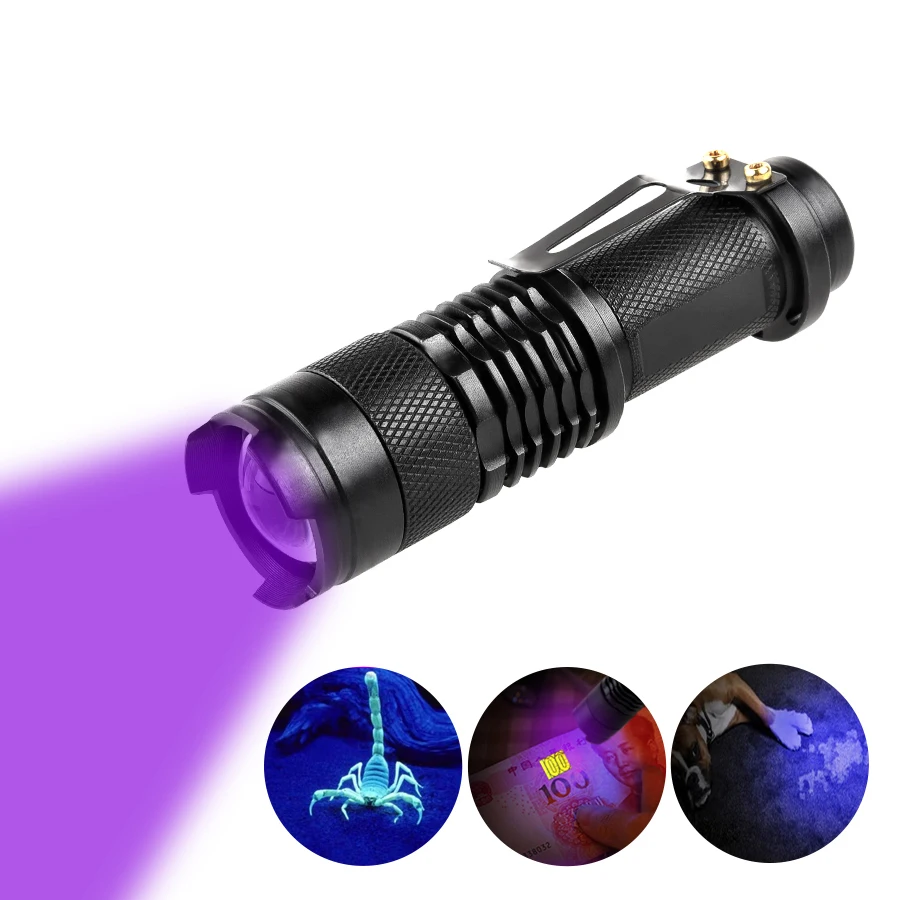 Ультрафиолетовый фонарик Blacklight для обнаружения пятен мочи домашних животных, используется для скорпионов, масштабируемый УФ светодиодный фонарик 365 нм (1600118451756)