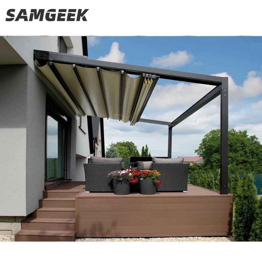 Automatic terrace gazebos aluminum waterproof louver roof system retractable pergola roof