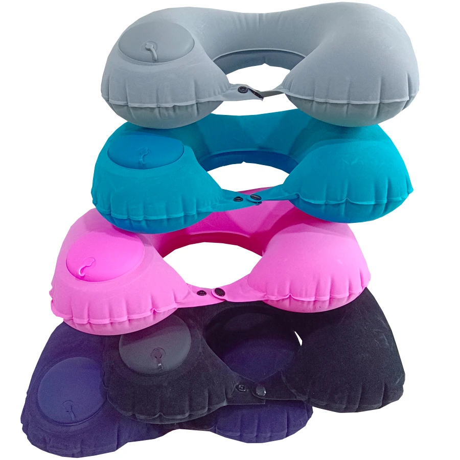 Wholesale Soft U Shape Inflatable Neck Head Pillow for Traveller Officer Short Rest Air Inflated Airplane Car Pillow