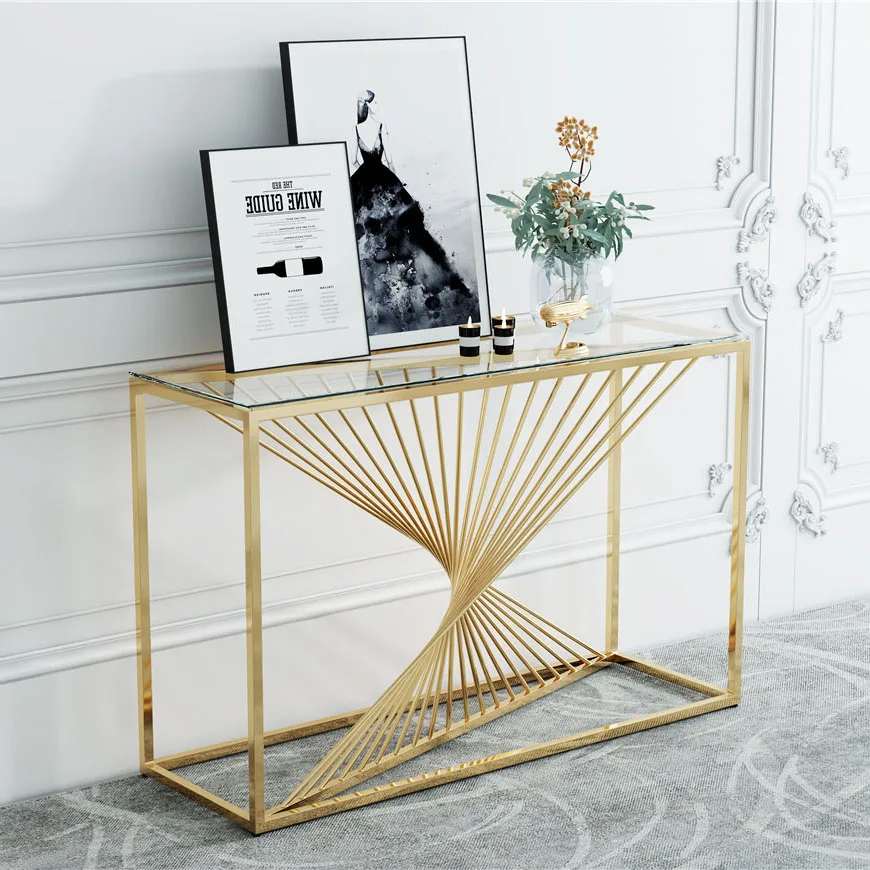 2021 Hot Sale Modern Simple Glass Rectangular Coffee Table Golden Silver Living Room Table