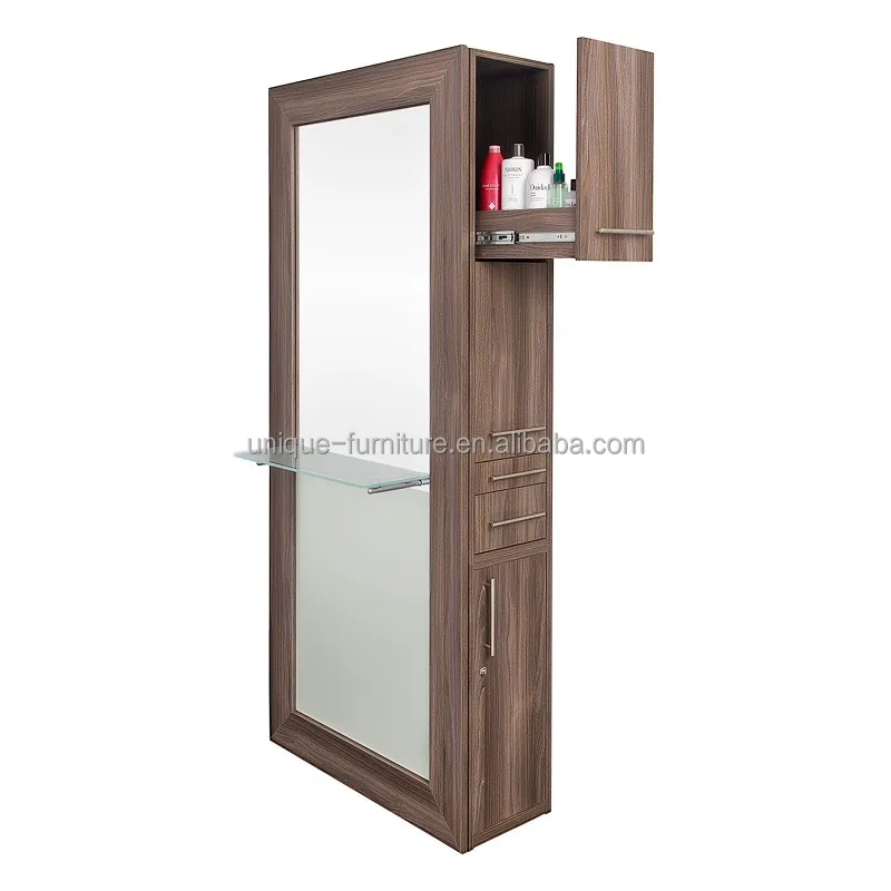 Деревянная стильная станция для парикмахерской зеркальная станция с выдвижным ящиком