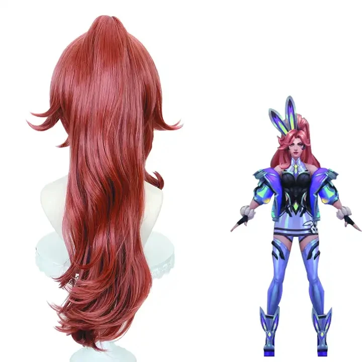 Wholesale LOL Miss Fortune Wig Cosplay 70cm Long Red Brown League of Legends Anime Wig Synthetic Ponytail Hair Peluca