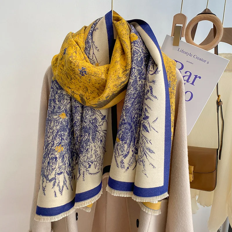 Retro Double Sided Two Color Floral Scarf Women Ladies Air Conditioning Dual-Use Warm Winter Pashmina Shawl India