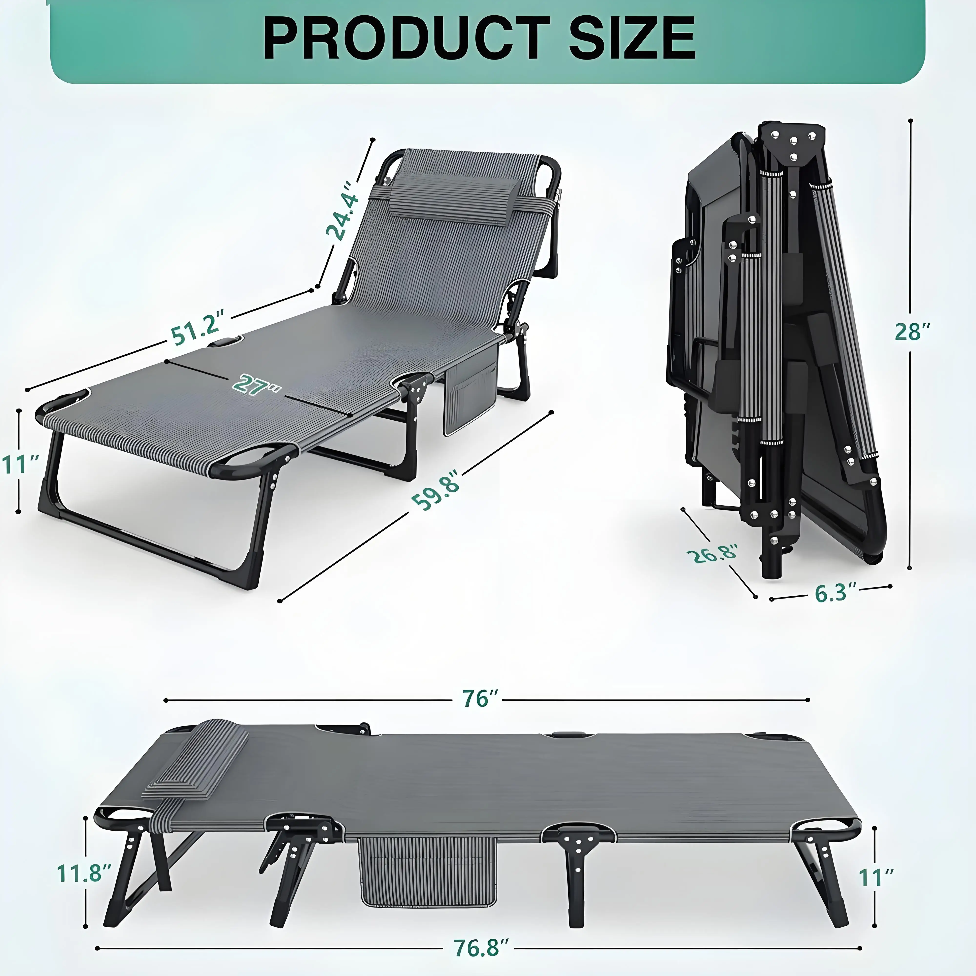 Folding Camping Adjustable Portable Outdoor Heavy Duty Recliner Camping Bed For Family Camping Trips
