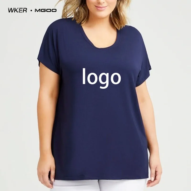 WKER новый стиль плюс размер Пользовательский логотип большой вес 100% хлопок 3/4 длинный рукав футболка для женщин