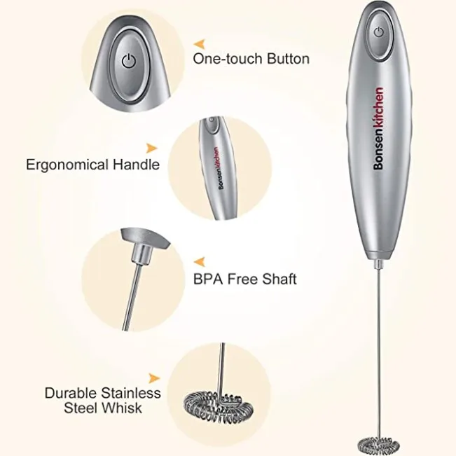 Electric Milk Frother, Automatic Milk Foam Maker for Bulletproof coffee, Matcha, Hot Chocolate Stainless Steel Whisk Battery