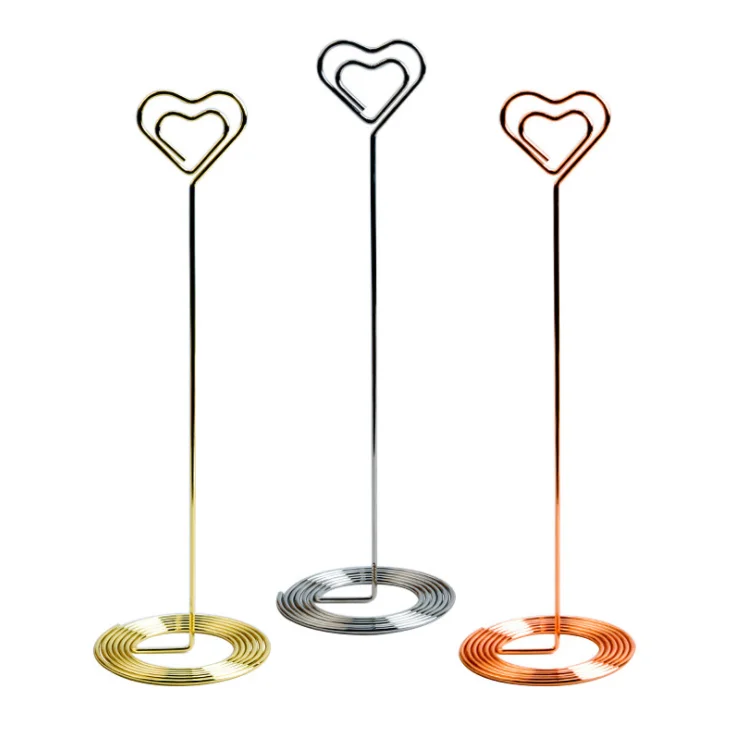 
Metal Table 220mm hight Stand Card Holder Heart Ring Shape Wire Clip Table Card Photo Wedding Party Office Desk Name Holder 