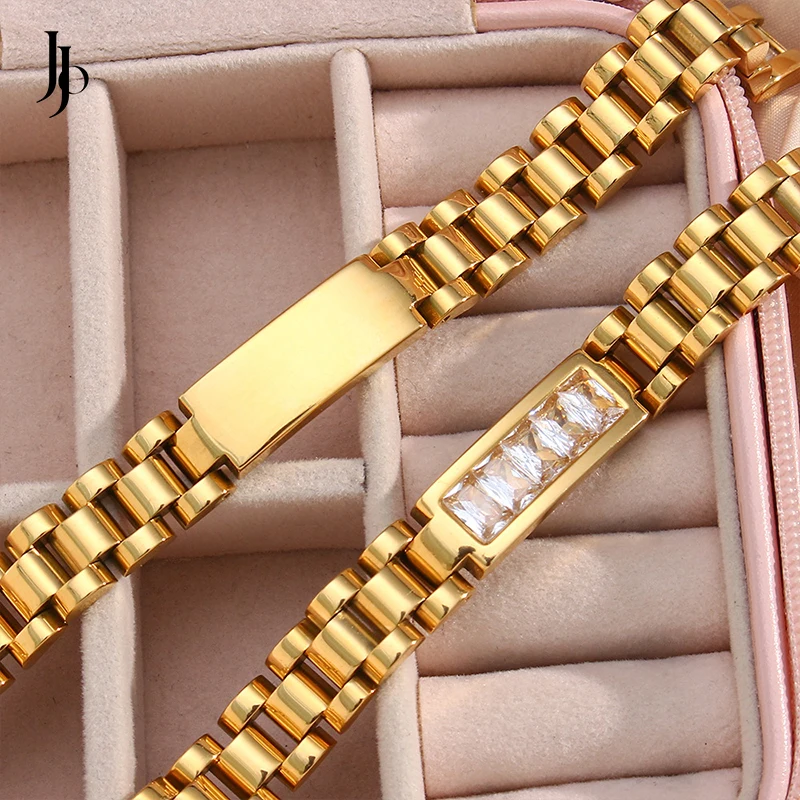 JOJO Fashion 2023 watch strap link chain inlaid zircon bracelet women 18k gold plated stainless steel charm bracelet