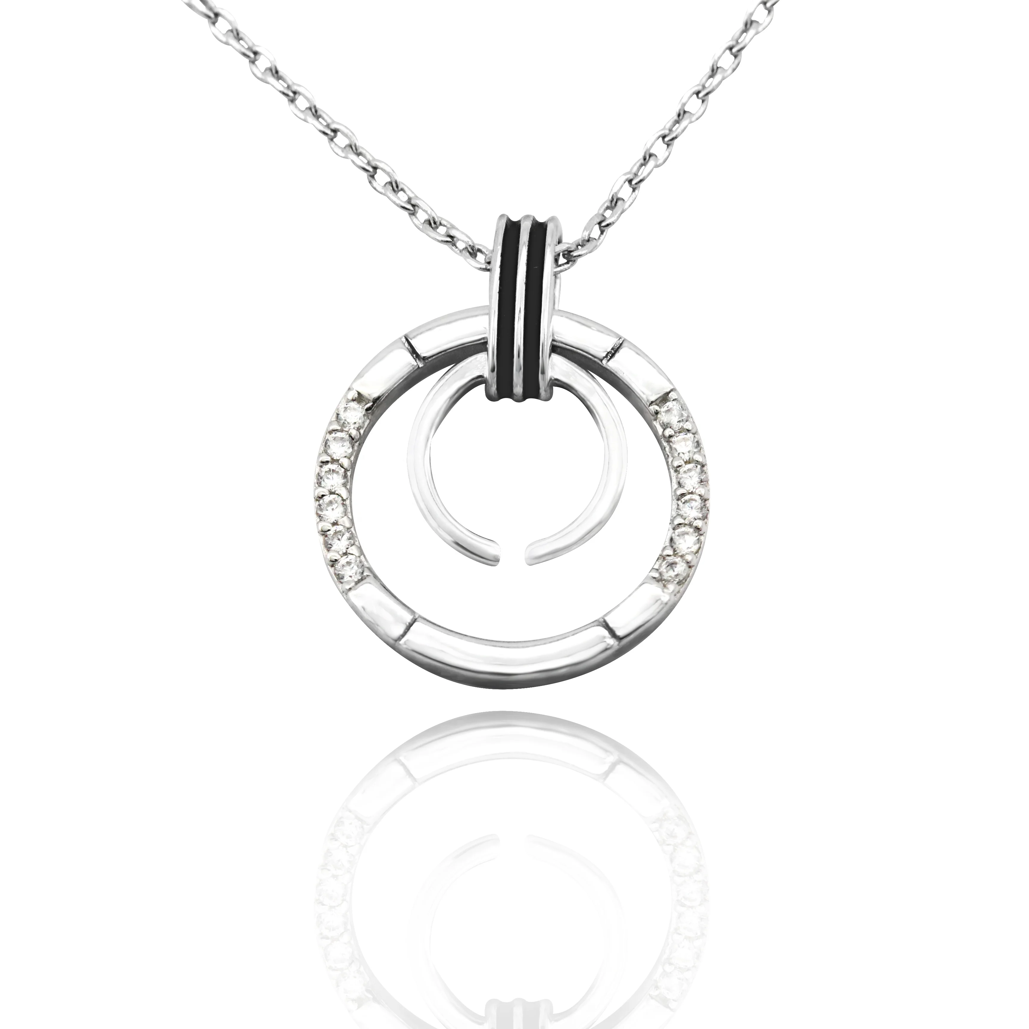 
China Manufactory Hot Sale Double Ring 925 Silver Jewelry Fashion Necklace 