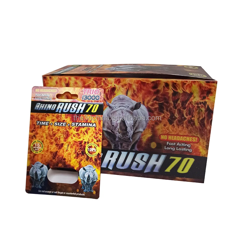 Custom Printed 3D Effect Rhino Style Pill Packing Plastic Display Card And 3D Lenticular Box