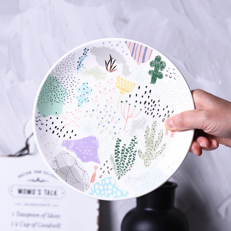 8inch decal printing dinner ceramic plates custom brand dinnerware severing wedding restaurant ceramic dishes plate